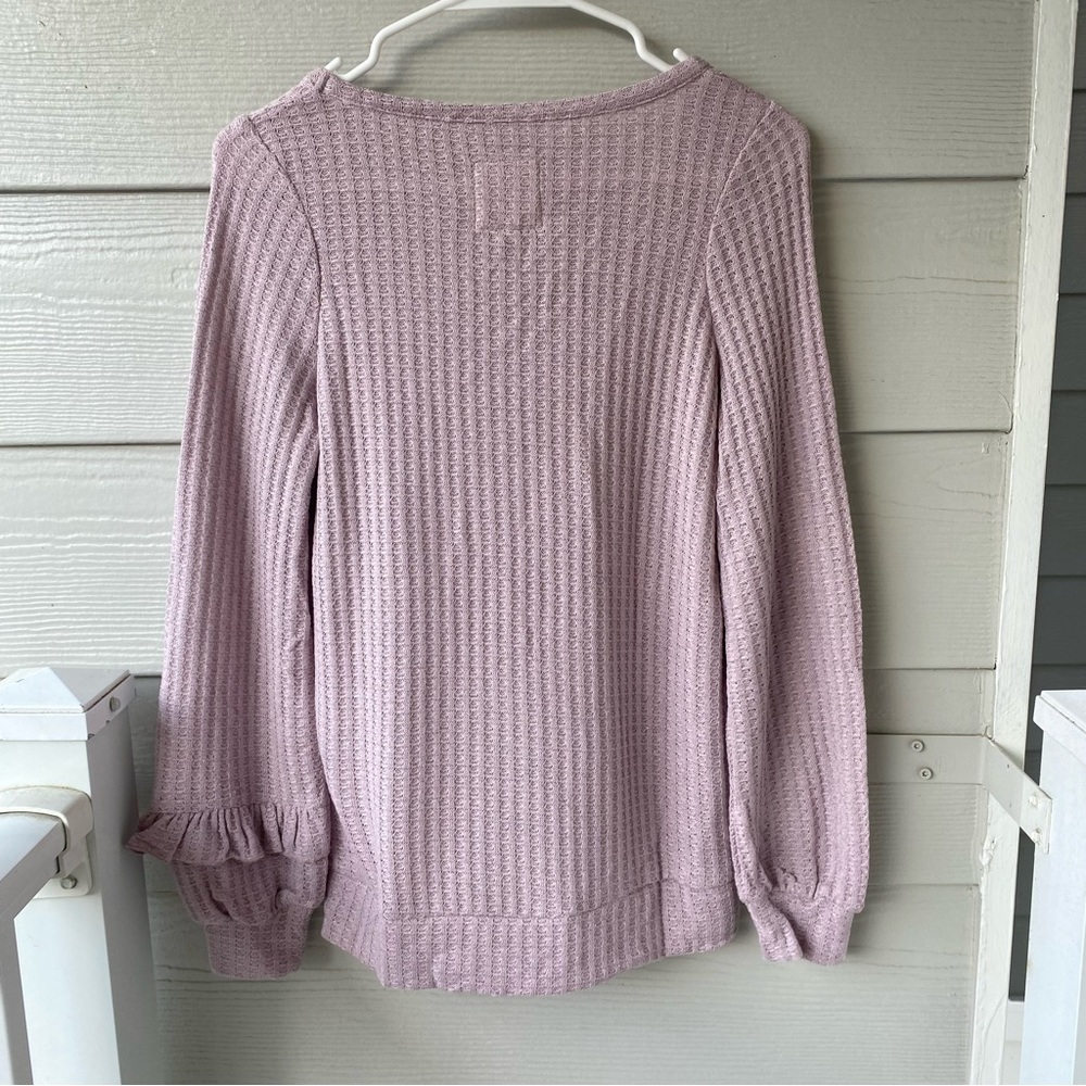 CHASER Lavender V Neck Ruffle Sleeve Knit Top - Picture 6 of 11